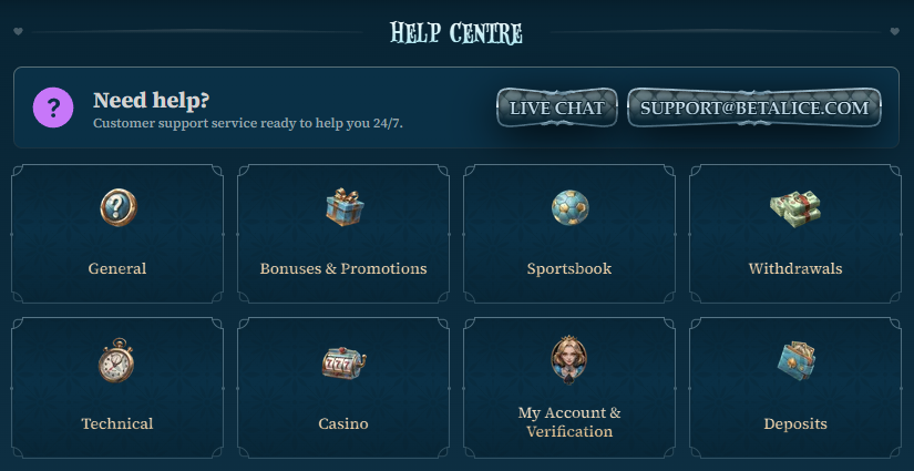 BetAlice Casino Klantenservice