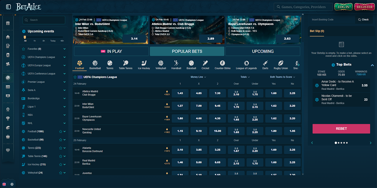 BetAlice Casino Sportweddenschappen