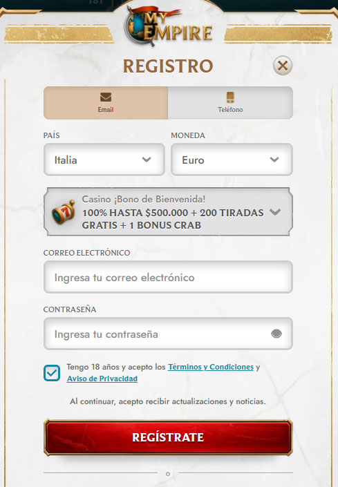 MyEmpire-Casino-Chile-Register
