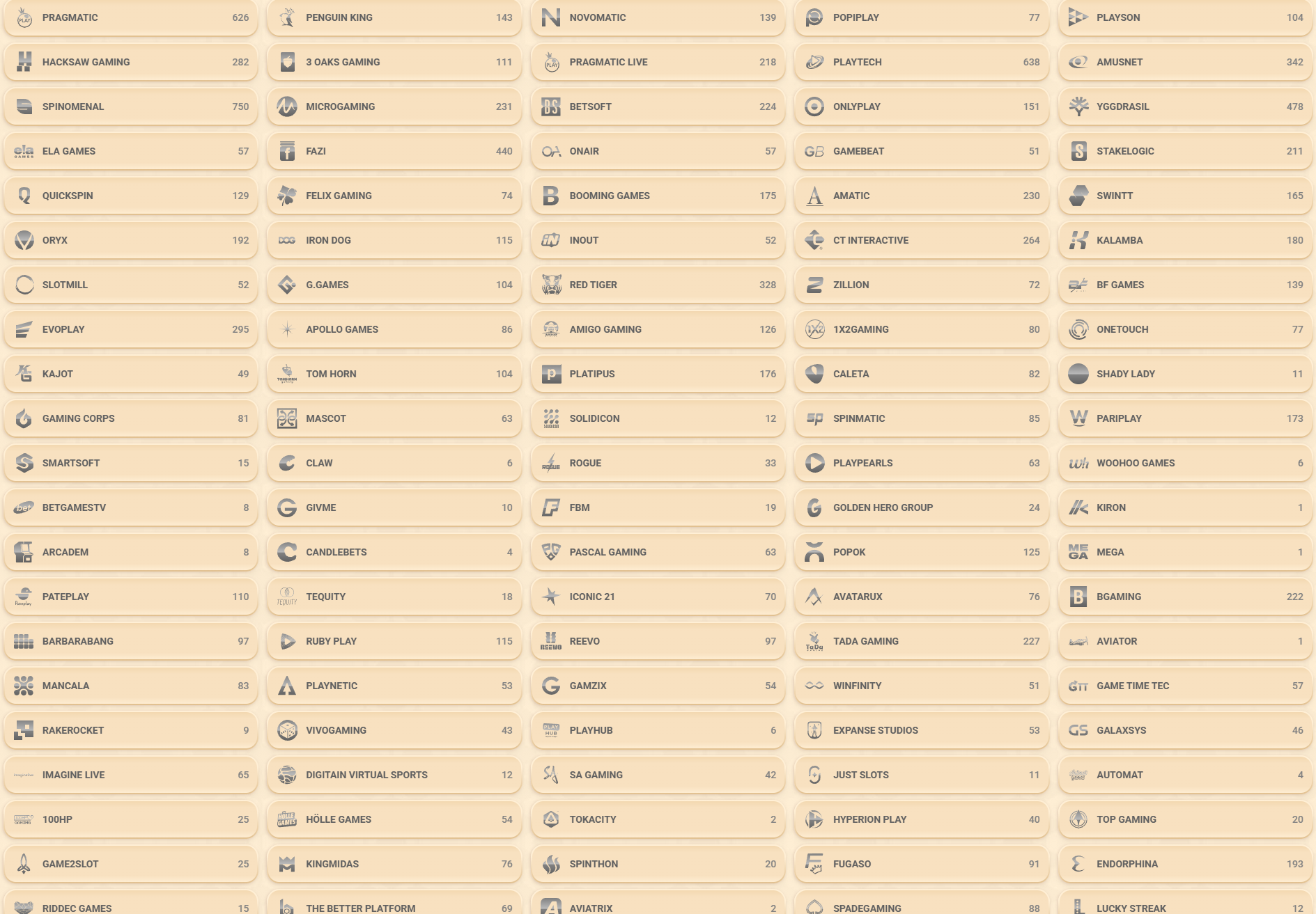 Vegasino Casino Providers