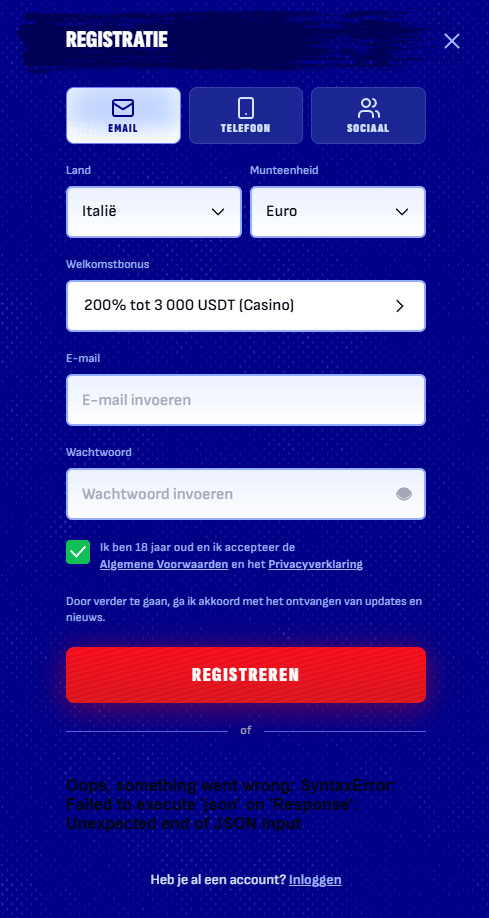 Bankonbet Casino BE Register