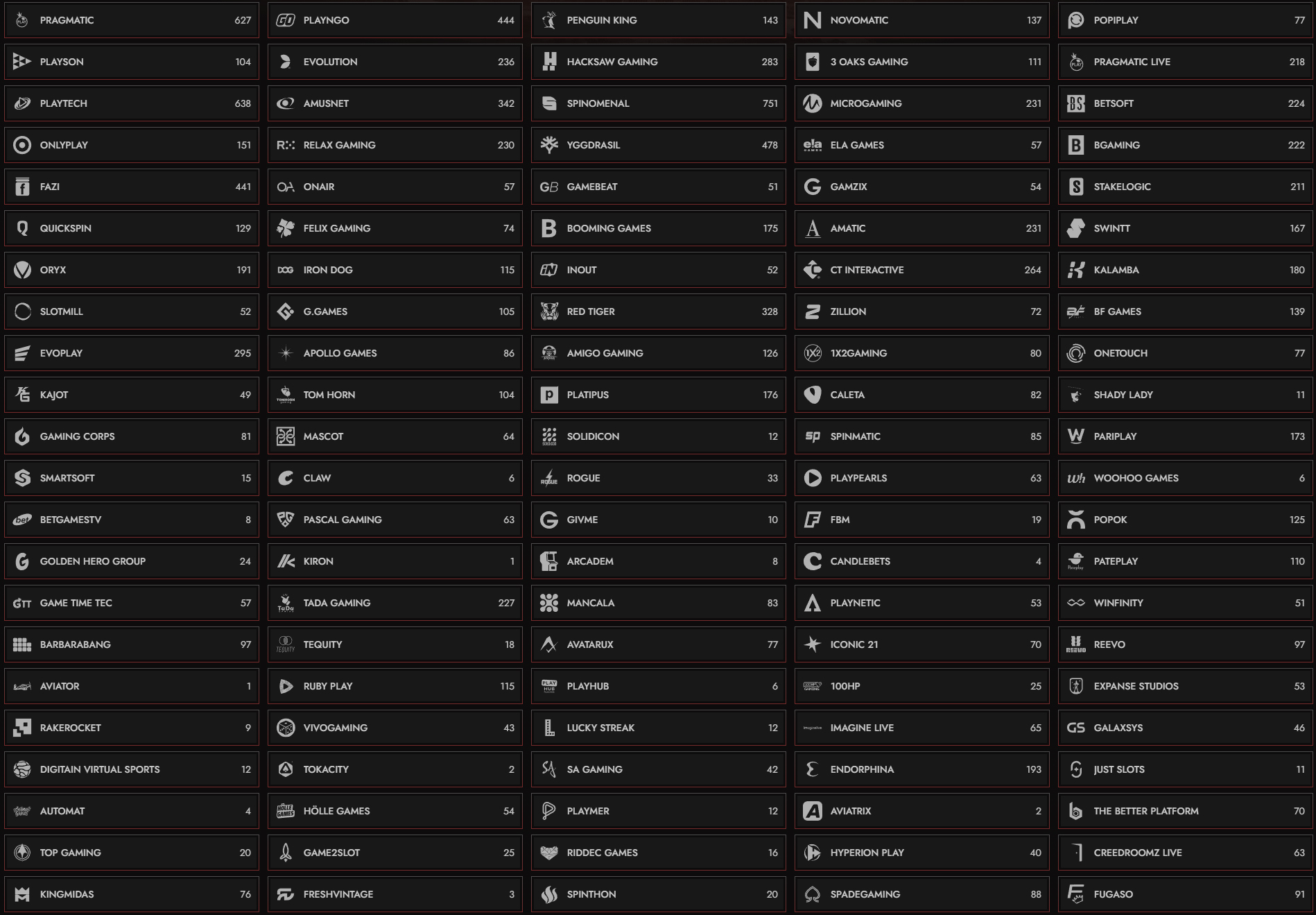 Legiano Casino Providers