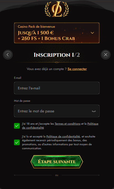 Legiano Casino Register