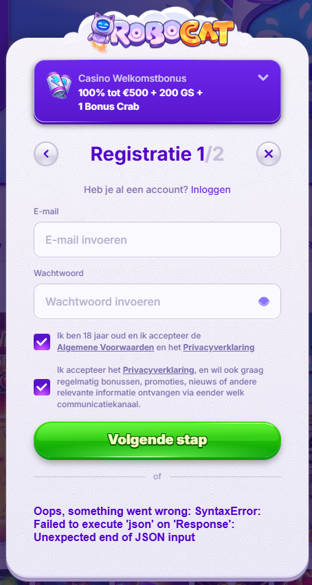 Robocat Casino Register