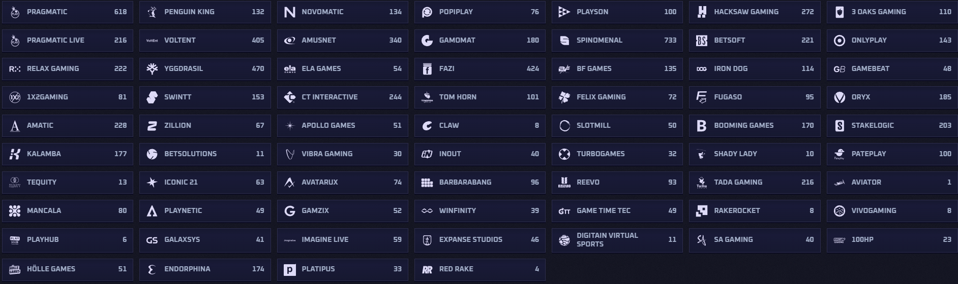 Sportaza Casino Providers