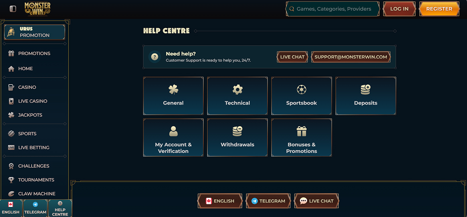 MonsterWin Casino helpcentrum