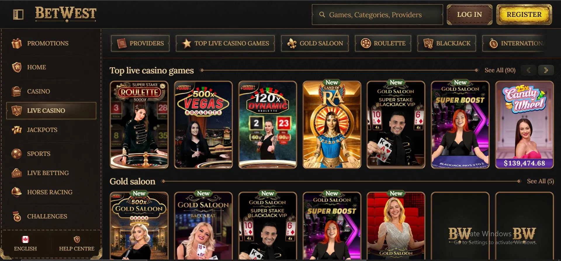 betwest casino live games