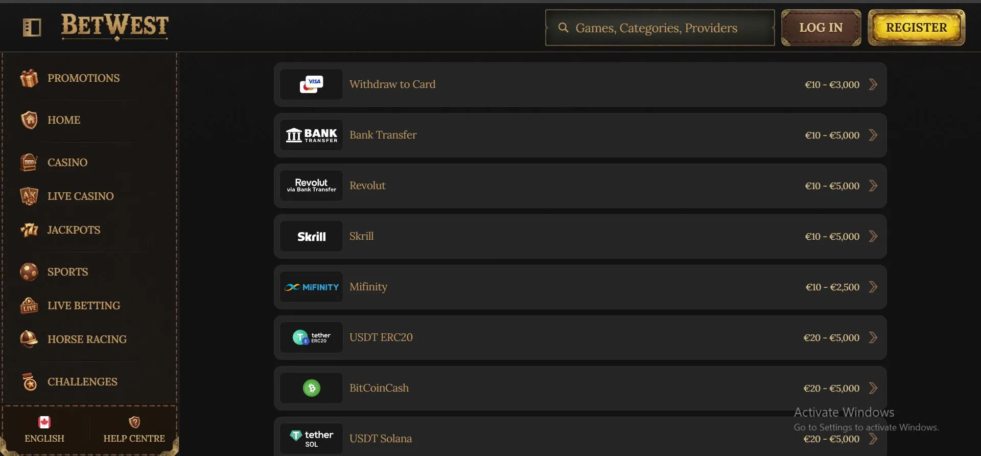 betwest casino opnames