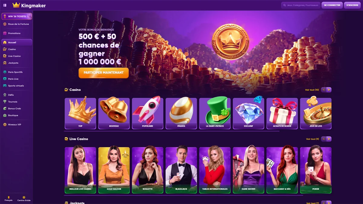 Kingmaker Casino Homescreen