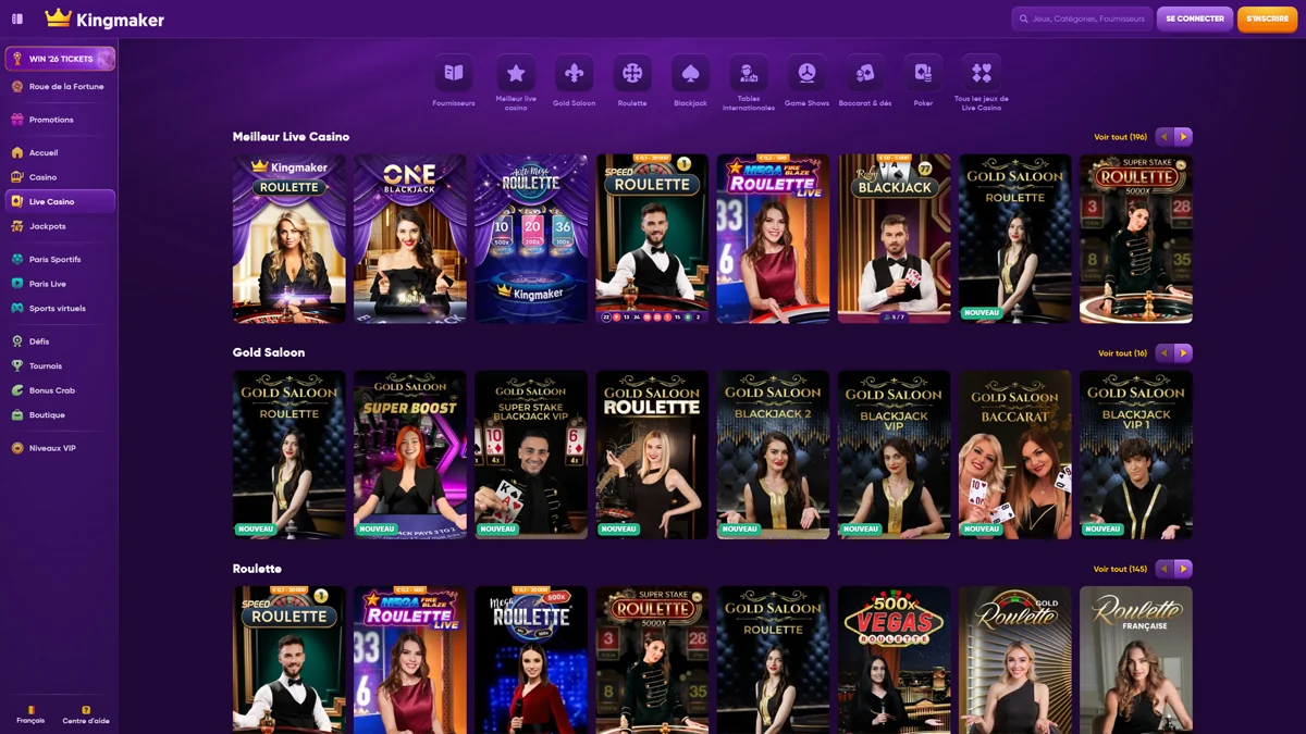 Kingmaker Casino Live-Casino