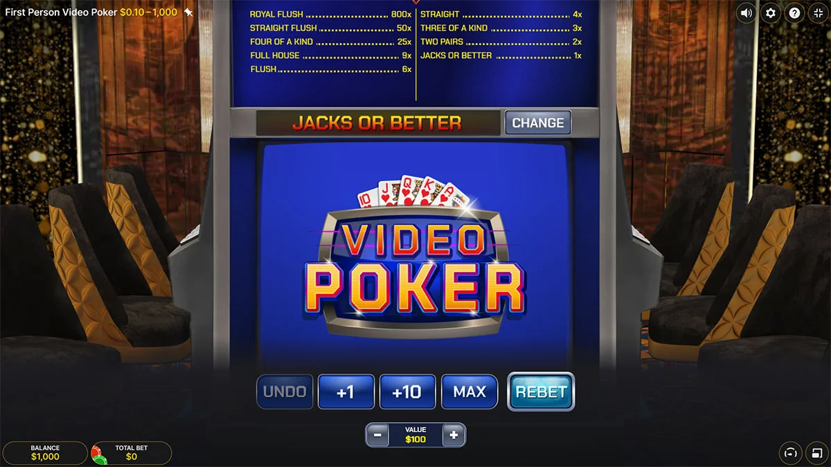 Video Poker Homescreen